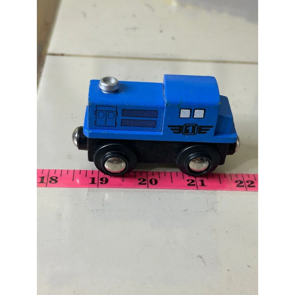 Blue Wooden Toy Train Engine Magnetic Connector Number 1 Diesel Locomotive